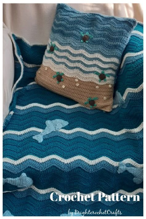 Beach Blanket Crochet, Nature Themed Room, Baby Crochet Blanket Free, Crochet Blanket Free Pattern, Waves Crochet, Aesthetic Crochet Patterns, Crochet Blanket Free, Baby Crochet Blanket, Crochet Sea Creatures