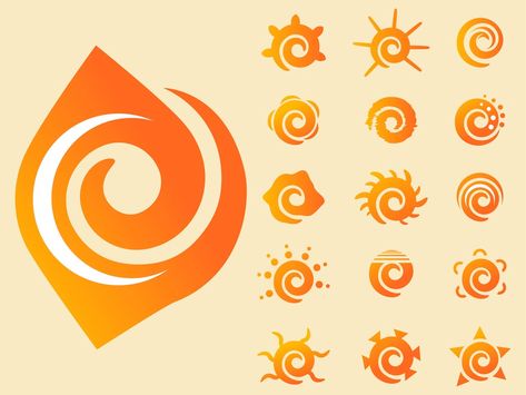 Vector collection of abstract icons representing the sun. Swirling shapes in the center of each design, different shapes of the rays and gradient warm tone colors on the sun icons. Free vector illustrations for all nature, sun, sunlight, weather and climate projects. Abstract images for icons, company logo and stickers. Abstract Sun Graphics by AllVectors.com Sunlight Logo, Abstract Icons, Warm Tone Colors, Sun Vector, Sun Graphic, Free Vector Illustration, Weather And Climate, Abstract Images, Free Graphics