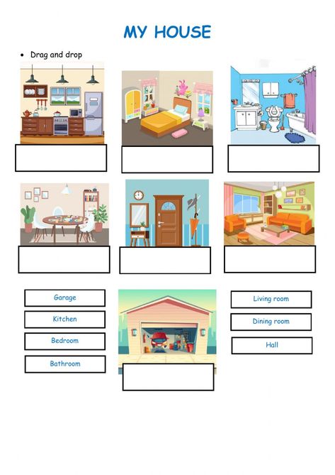 Rooms In The House Worksheets For Kids, My Home Worksheet For Kids, Parts Of The House Worksheet For Kids, My House Worksheet For Preschool, House Worksheets For Kids, Spacious House Plans, House Worksheet, House Vocabulary, Spacious House