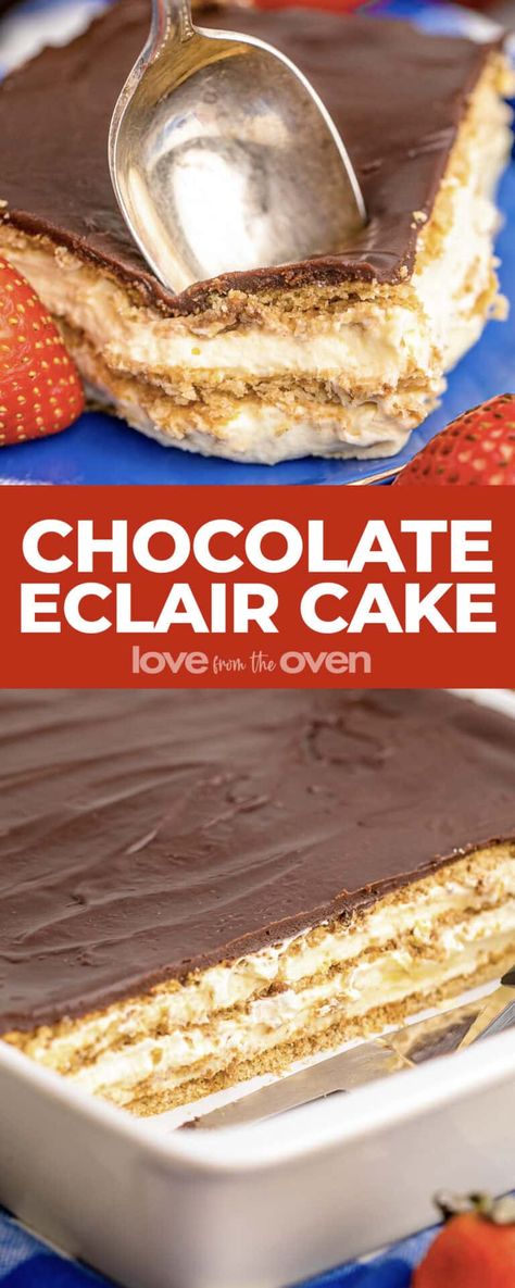 Summer Chocolate Dessert, No Bake Eclair, Recipes No Bake, Chocolate Eclair Recipe, Chocolate Eclair Dessert, No Bake Eclair Cake, Eclairs Dessert, Eclair Cake Recipes, Chocolate Eclair Cake