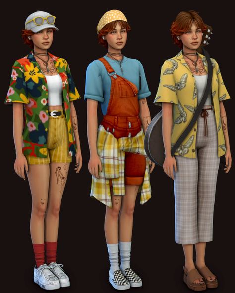 Eccentric Clothes, Ts4 Lookbook, Queer Clothes, Sims Outfits, Bandana Outfit, Sims Characters, Geek Clothes, Sims 4 Cc Skin, Tumblr Sims 4