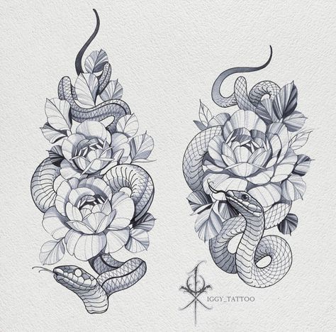 Snake Hip Tattoo, Chest Tattoo Female Upper, Snake And Flowers Tattoo, Snake And Flowers, Floral Hip Tattoo, Floral Snake, Cobra Tattoo, Tattoo Snake, Rose Drawing Tattoo