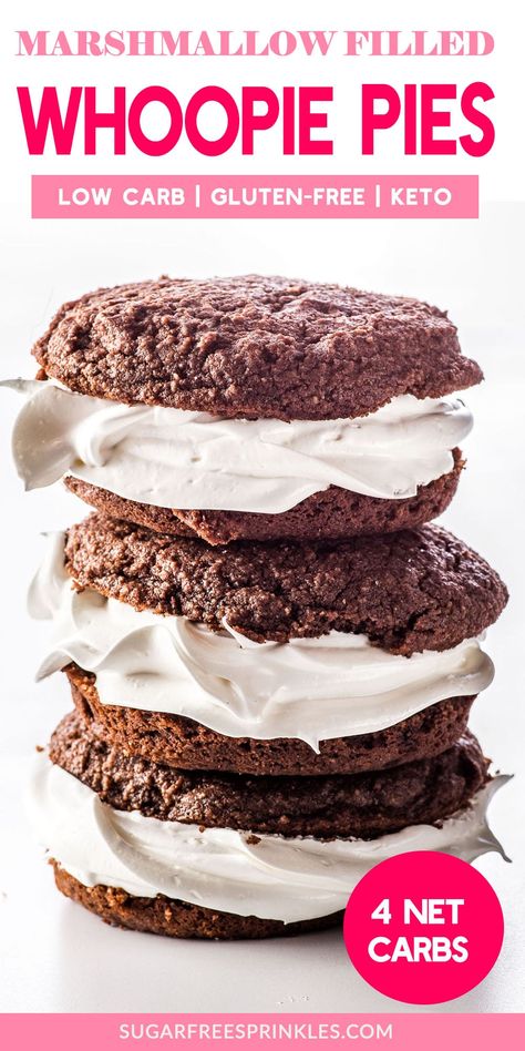 Marshmallow Filling, Chocolate Whoopie Pies, Diet Cookies, Low Carb Cake, Whoopie Pie, Marshmallow Cream, Low Carb Treats, Low Carb Low Sugar, Keto Friendly Desserts