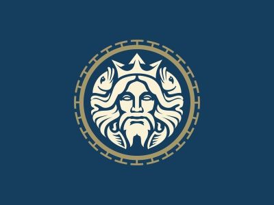 I made a few logos with faces of Greek gods. Two fishes interwoven in his hair and trident crown hopefully indicate Triton's daddy. Poseidon Logo, Logo Design Negative Space, Unicorn Logo, Heraldry Design, Logo Animal, Geniale Tattoos, Bull Logo, Inspiration Logo Design, Graphic Design Blog