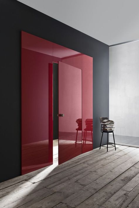 Copy This: Painting Geometries on Your Wall, or Floor - Improvised Life Architecture Renovation, 아파트 인테리어, Red Door, Closet Ideas, Interior Door, Doors And Windows, Minimalist Decor, Minimalist Home, 인테리어 디자인