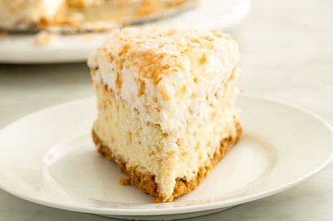 Toasted Coconut Cheesecake Coconut Cheese, Coconut Recipes Dessert, Roasted Coconut, Coconut Cheesecake, Coconut Desserts, Coconut Cream Pie, Bbc Good Food Recipes, Coconut Cake, Toasted Coconut