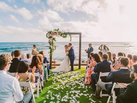 Affordable Wedding Venues in Hawaii Tropical Wedding Arch, Hawaii Wedding Venues, Beach House Kauai, Wedding Arch Decor, Beach House Restaurant, Beach Wedding Decorations Reception, Wedding Venues Hawaii, Oceanfront Wedding, Kauai Wedding