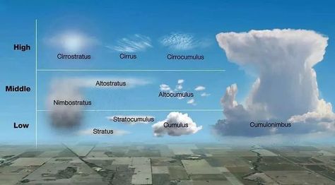 Think About Maps on Instagram: "Cloud Types: cumulonimbus, cirrocumulus, cirrostratus, cirrus, altostratus, altocumulus, cumulus, nimbostratus, stratocumulus and stratus. 🌀 Link: https://bit.ly/2zS220u. . Follow @thinkaboutmaps and @thinkaboutmapsshop for more! . . . . . . . 🌀 #maps #map #mapping #geography #earth #city #cities #country #climatechange #travel #world #education #thinkaboutmaps #cloud #clouds #cirrus #cumulus #cumulonimbus #nimbus #altocumulus #stratus #stratoscumulus #atmospher Cloud Types, Types Of Ocd, Cloud Type, Metric Conversions, Human Memory, High Clouds, Visual Aids, Meteorology, Visual Learners