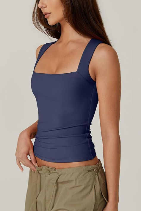 Women's Square Neck Sleeveless Double-Layer Tank Tops Basic Tight T Shirts Available in other colors   #backtoschool #tennisfashion #cute #trendy #preppy #sport #skins #bodysuit Double Layer Tank Top, Neck Women, Crochet Tank Top, Tennis Fashion, Workout Tank Top, Tank Top Dress, Layering Tanks, Cami Tanks, Sport T Shirt