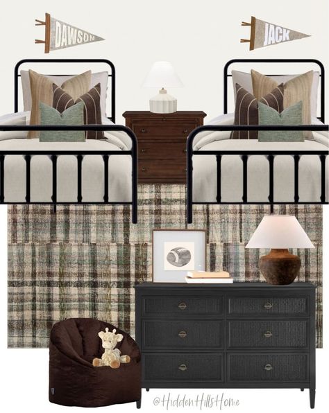 Metal Bed Frame Boys Room, Black Iron Bed Boys Room, Boys Room Metal Bed, Boys Room Twin Beds, Boys Twin Bed, Black Metal Bed Frame Bedroom, Two Twin Beds In One Room, Boys Black Metal Bed, Toddler Boy Rooms