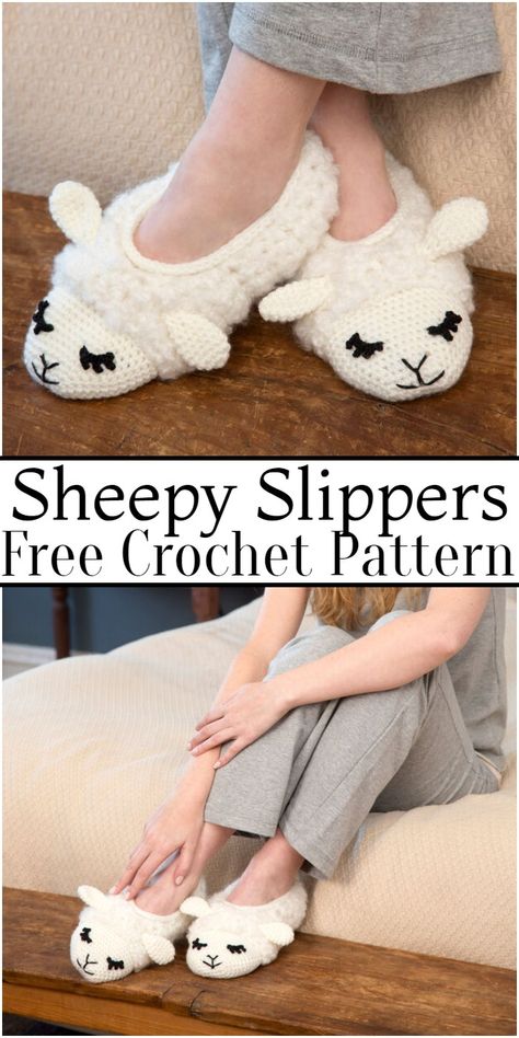 Crochet Sheepy Slippers Pattern #freecrochetpattern #crochetslippers #freecrochetslippers #crochetslipperspattern #freecrochetslipperspattern Free Crochet Slippers, Sheep Slippers, Diy Crochet Gifts, Easy Crochet Slippers, Crochet Socks Pattern, Ravelry Crochet, Crochet Slippers Free Pattern, Crochet Sheep, Crochet Slipper Pattern