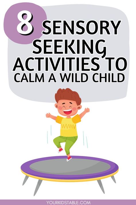 Use sensory seeking activities to calm and organize sensory seeking behaviors in your “wild” child or toddler that seems to never stop moving. Sensory Seeking Activities, Sensory Therapy Activities, Sensory Processing Disorder Activities, Vestibular Activities, Sensory Processing Activities, Sensory Integration Activities, Proprioceptive Activities, Sensory Seeking, Kids Sensory Activities