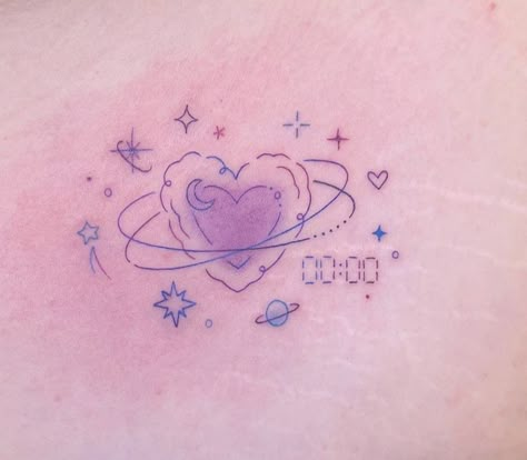 Bts Heart Tattoo, Bts Tattoo Designs, Pastel Tattoos, Bts Tattoo Ideas, 24 Tattoo, Tatus Ideas, Flash Art Tattoos, Pastel Tattoo, Kawaii Tattoos