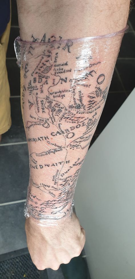 Lord of the Rings Tattoo Middle Earth Map Map Of Middle Earth Tattoo, Lord Of The Rings Map Tattoo, Lotr Map Tattoo, Middle Earth Map Tattoo, Middle Earth Tattoo, Gandalf Tattoo, Hobbit Tattoo, Lord Of The Rings Wedding, Final Fantasy Tattoo