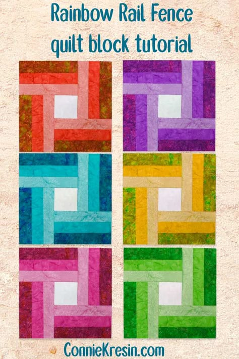 Rail Quilt, Rail Fence Quilt, Stained Glass Quilt, Jelly Roll Quilt Patterns, Quilt Square Patterns, Rainbow Quilt, Rail Fence, Patchwork Quilt Patterns, Quilt Block Tutorial