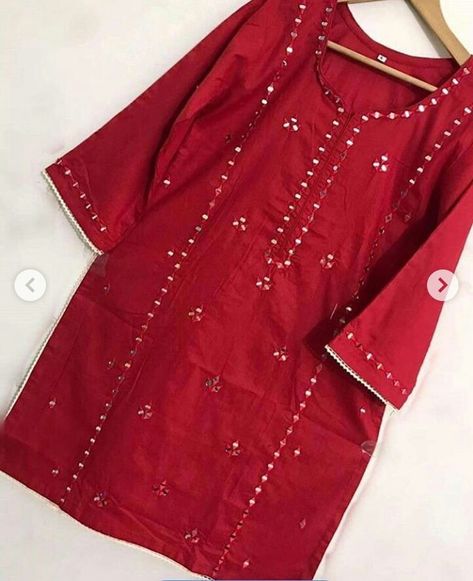 Mirror work Simple Mirror Work Kurti Design, Work Dress Designs, Mirror Embroidery Designs For Kurtis, Afghani Frock, Mirror Work Neck Designs, Mirror Work Kurti Design, Work Neck Designs, Mirror Work Kurti, Mirror Work Dress