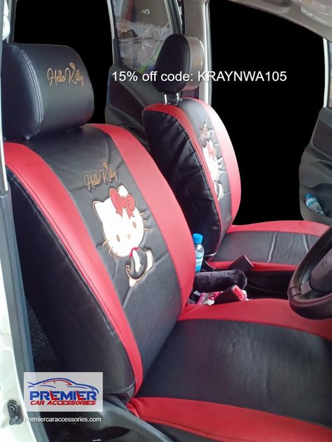 Spiderman Car Decor, Red Car Decor, Red Car Accessories, Hello Kitty Home, Hello Kitty Car Accessories, Spiderman Car, Black Hello Kitty, Car Interior Diy, Hello Kitty Car