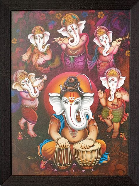 Lord Ganpati Ganesha Playing Tabla and his Friends Dancing and Enjoying Around him, A Auspicious Hindi God Painting for Every Home/Office and Gift Purpose Friends Dancing, God Painting, Chinese Dragon Art, Dancing Ganesha, Shiva Family, Lord Shiva Family, Creative Painting, Chinese Dragon, God Illustrations