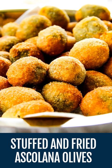 Fried Stuffed Olives, Stuffed Olives Recipe, Olive Balls, Italian Fries, Italian Aperitivo, Fried Olives, Stuffed Olives, Bite Size Food, Italian Olives