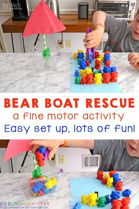 Bear Boat Rescue; Fine Motor Activity — Days With Grey Transportation Fine Motor Preschool, Transportation Gross Motor Activities, Boat Math Activities Preschool, Number Fine Motor Activities, Pirate Gross Motor Activities, Pirate Fine Motor Activities, Transportation Fine Motor Activities, Transportation Fine Motor, Preschool Transportation