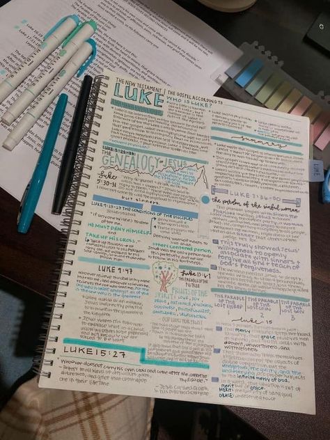 Christian Notebook Ideas Aesthetic, Bible Book Mapping, Study Bible Notes, Luke In The Bible, Christian Journal Aesthetic, Luke 1 Bible Notes, Bible Study Wallpaper, Annotated Bible Aesthetic, Bible Studying Tips