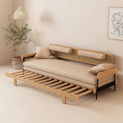 Hernest | 110.2" Modern Natural Ash Solid Wood Sofa with Rotatable Side Table 3 Seater Upholstery Sofa Set Movable Armrest and Footrest Own Living Room Set Sofa Come Bed, Sofa Convertible, Sofa Wood Frame, Solid Wood Sofa, Sofa Bed Frame, Single Sofa Bed, Pull Out Sofa Bed, Pull Out Sofa, Small Apartment Living Room