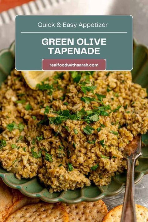 This Green Olive Tapenade recipe is a salty snack perfect for the olive lovers out there. This no-chop, no-mess recipe can be whipped up at a moment's notice because it takes just 10 minutes! Green Olive Tapenade Recipe, Green Olive Recipes, Green Olive Tapenade, Olive Tapenade Recipe, Tapenade Recipe, Olive Recipes, Shrimp Appetizers, Olive Tapenade, Quick And Easy Appetizers