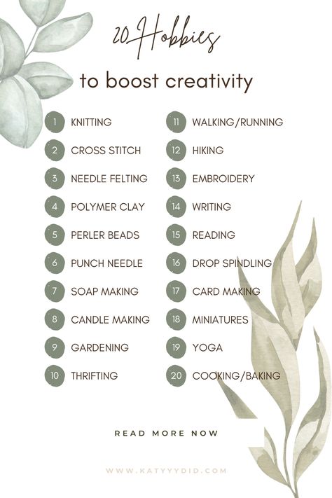 Boost your creativity with these 20 hobbies you can try today! Easy hobbies to start, find your passion today. Good Hobbies To Start, 5 Hobbies You Need Examples, You Need 5 Hobbies, New Hobbies To Try For Women, How To Find A Hobby, Easy Hobbies To Start For Women, Creative Hobbies To Try, Easy Hobbies To Start, Easy Hobby Ideas