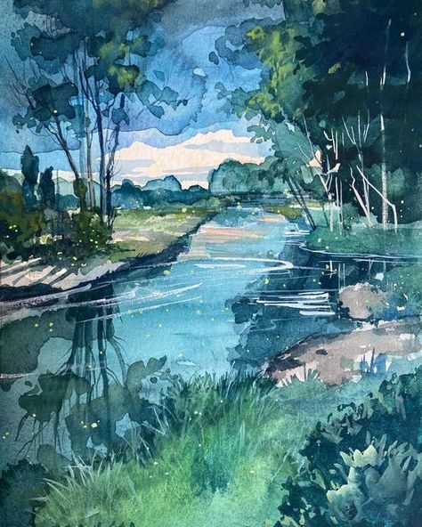 Give And Receive, A Place For Everything, River Painting, Water Pictures, Watercolor Subjects, Fancy Art, Gouache Art, Forest Landscape, Water Painting