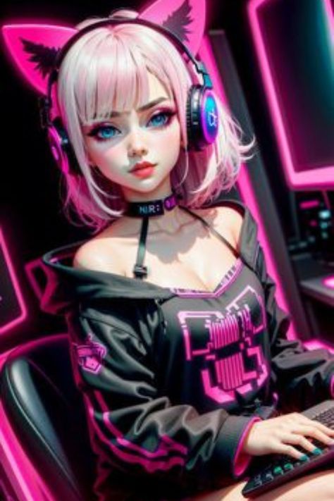 Pink Hair, Headphones, Hair, Anime, Pink