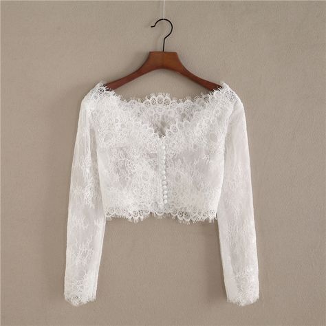 White Off Shoulder Long Sleeve Floral Lace Top Wedding Bridesmaid Lace Crop Tops- LACE White Lace Blouse Outfit, Lace Tops For Women Classy, Lace Bolero Wedding, Wedding Tops, Lace Top Wedding, Lace Bolero Jacket, Closet Upgrade, Lace Top White, Oktoberfest Outfits