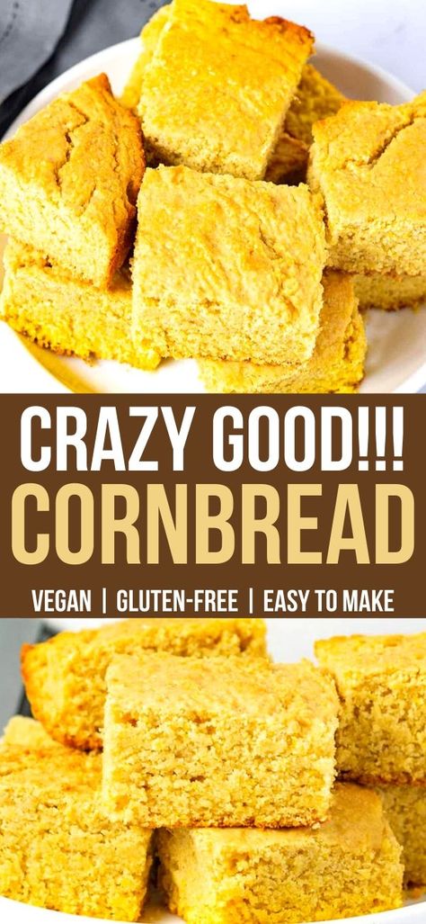 This Vegan Gluten-Free Cornbread is so amazing. It will be the only gluten-free, vegan cornbread recipe that you will ever need! It is made from scratch, moist, sweet and easy to prepare. Served your cornbread alone or as a side for the holiday feast. Vegan Gluten Free Cornbread, Gluten Free Vegan Cornbread, Cornbread Vegan, Vegan Cornbread Recipe, Gluten Free Apple Recipes, Gluten Free Cornbread Recipe, Vegan Cornbread, Gluten Free Cornbread, Vegan Apple