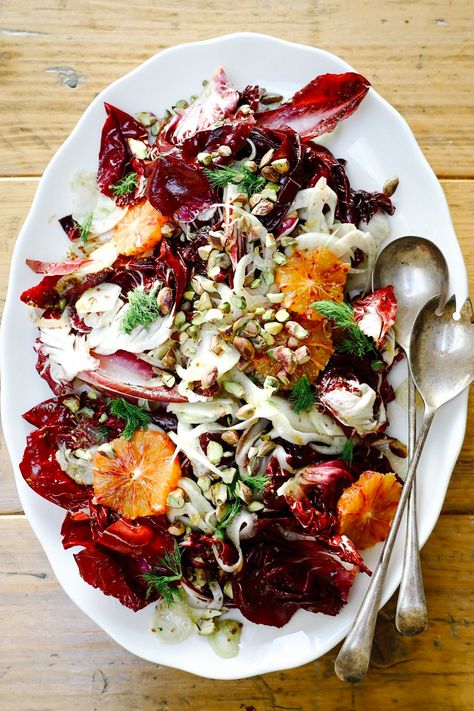 How To Entertain This Month – With Alexandra Dudley | sheerluxe.com Fennel Uses, Chicory Salad, Winter Salad Recipes, Radicchio Salad, Gluten Free Salads, Xmas Dinner, London Kitchen, Dinner Party Menu, Fennel Salad