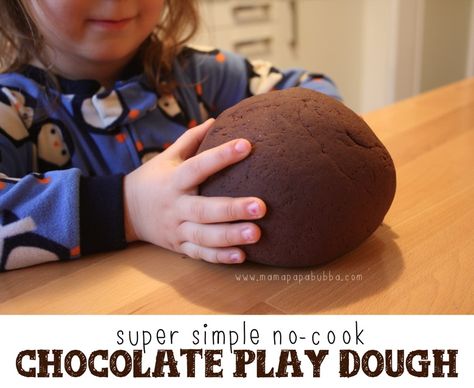 Super Simple No-Cook Chocolate Play Dough ‹ Mama. Papa. Bubba.Mama. Papa. Bubba. Chocolate Play Dough Recipe, Chocolate Playdough, Chocolate Play Dough, Chocolate Activities, Cooking Kits For Kids, Cooking Kit, Cloud Dough, No Cook, Playdough Kits