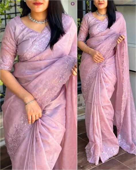 Dive into a dreamy world of pastel color shades saree with a stunning designer blouse. *Product details*👇🏻 Saree- Rangeen silk Blouse- Rangeen silk Size- Saree-5.5mtr Blouse-1 mtr Pattern- Saree- Self-ambush with sequin cut work. Blouse- tone to tone thread work with sequins. #saree #salwarkameez #sareecollection #sarees #lehengacholi #sareediaries #bollywoodfashion #pakistanifashion #indianfashion #silk #indianwear #bridal #weddingdress Pastel Color Outfit, Cut Work Blouse, Traditional Silk Saree, Party Sarees, Colors Shades, Simple Sarees, Lehenga Style, Satin Saree, Designer Blouse