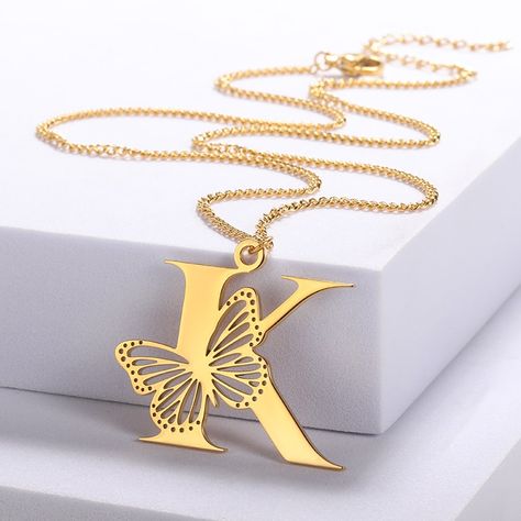 Butterfly Letters, Big Butterfly, Letter Pendant Necklace, Party Necklace, Initial Pendant Necklace, Kids Necklace, Meaningful Jewelry, Girl Jewelry, Trendy Necklaces