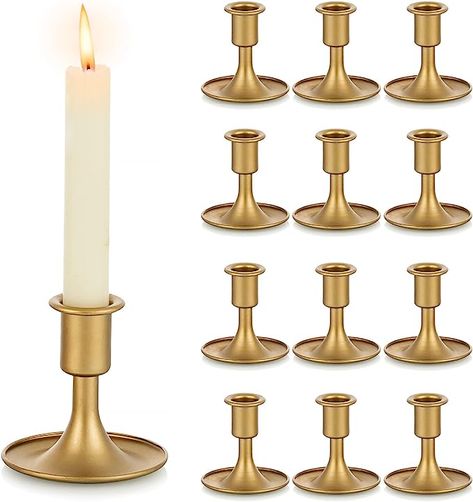 Gold Taper Candle Holders, Gold Taper Candles, Table Centerpiece Wedding, Candle Lit Wedding, Candlestick Centerpiece, Vintage Candlestick Holders, Gold Candle Sticks, Gold Candle Holders, Centerpiece Wedding