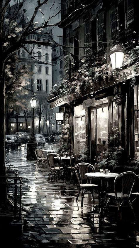 Anime Background Night Street Rain, Dark Rainy City, Rainy Day Aesthetic Black And White, Rainy City Street Night, Little Prince Tattoo, City Landscape Black And White, Calming Images, Watercolor Art Landscape, Architecture Wallpaper