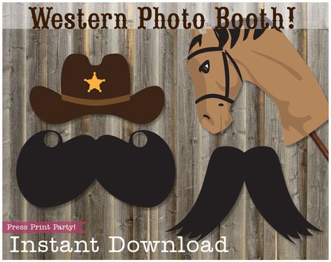 Western Photo Booth Props - Cowboy and Cowgirl by Press Print Party! Cowboy Props, Western Photo Booth, Cowboy Weddings, Photo Booth Printables, Foto Cowgirl, Printable Photo Props, Cowgirl Photo, Wild West Party, Western Photo