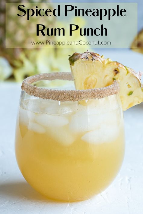 Spiced Rum Drinks Recipes, Spiced Rum Punch Recipes, Vanilla Rum Cocktail Recipes, Fall Rum Drinks, Rum And Pineapple Drinks Cocktails, Holiday Rum Punch, Spiced Rum Cocktails Easy, Cocktail With Pineapple Juice, Rum Pineapple Cocktail