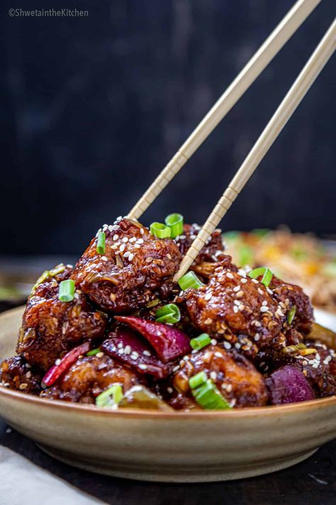 Gobi Manchurian - Shweta in the Kitchen Manchurian Photography, Cauliflower Manchurian, Cauliflower Vegan, Gobi Manchurian, Indo Chinese Recipes, Vegan Appetizer, Crispy Cauliflower, Manchurian Recipe, Popular Appetizers