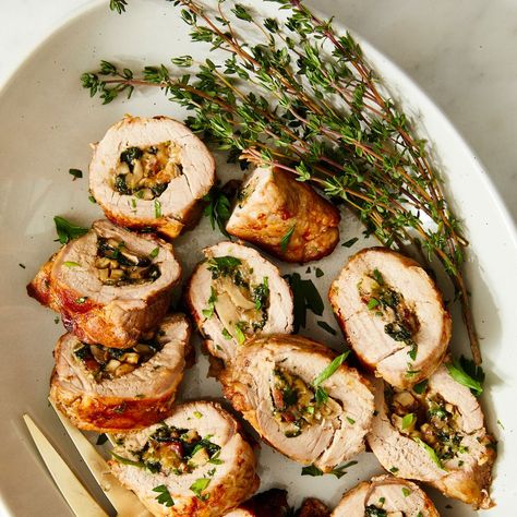 Fireball Shots, Pork Roulade, Stuffed Pork Loin, Baked Pork Tenderloin, Mushroom Spinach, Stuffed Pork, Low Cholesterol Recipes, Pork Loin Recipes, Tenderloin Recipes