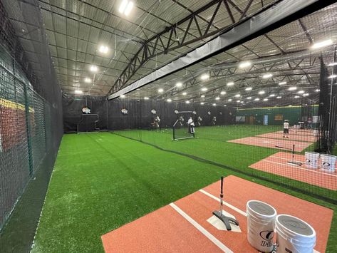 Indoor Fun in Rochester, MN Indoor Batting Cage Ideas, Baseball Facility, Indoor Batting Cage, Indoor Soccer Field, Sports Training Facility, Indoor Climbing Gym, Sports Facility Architecture, Sports Facility, Batting Cage