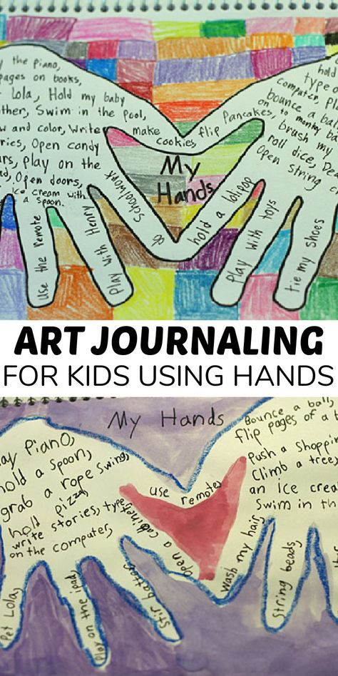 Kids are going to love this art journaling idea using their hands. This is a wonderful classroom activity too. Journaling For Kids, Creative Writing Techniques, Pumpkin Art Project, Hand Art Projects, Writing About Family, Fingerprint Crafts, Illustration Journal, Classroom Activity