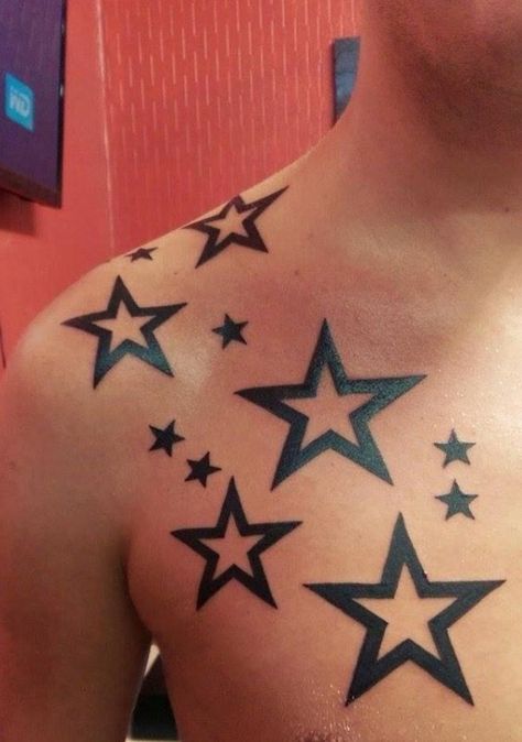 Stars Tattoo For Men On Arm, Star Tattoos Men, Star Tattoo Men, Stars Tattoo For Men, Star Chest Tattoo, Chest Tattoo Wings, Star Sleeve Tattoo, Star Tattoo On Shoulder, Best Star Tattoos