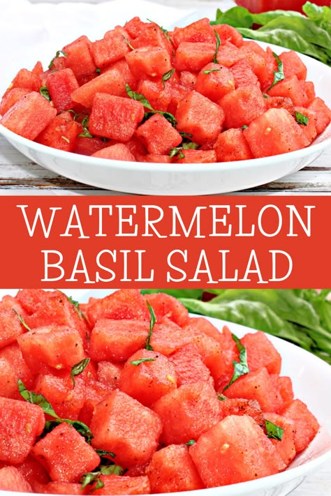 Watermelon Basil Salad, Fresh Basil Recipes, Watermelon Basil, Basil Salad, Basil Recipes, Lemon Salt, Vegan Salad Recipes, Easy Summer Meals, Watermelon Salad