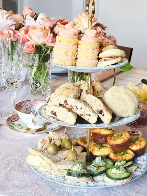 How to Host a Tea Party - The Essential Guide for Tea-Lovers - Mantel and Table Tea Service Ideas, Tea Party Table Scape, Tea Party Food Table Display, Evening Tea Party, Fall Tea Party, Afternoon Tea Table Setting, Host A Tea Party, Fancy Meals, Tea Party Table Settings