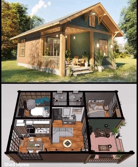 Single Story Tiny House Interior, Tiny House Village, Small House Layout, Shed Home, Tiny House Layout, Tiny House Community, House Floor Design, Small House Floor Plans, Tiny House Inspiration