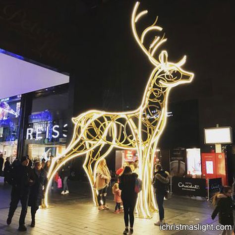 Liverpool Christmas, Outdoor Reindeer, Outdoor Christmas Light Displays, Reindeer Sculpture, Christmas Rope Lights, Reindeer Lights, Snowflake Lights, Mall Decor, Mushroom Lights