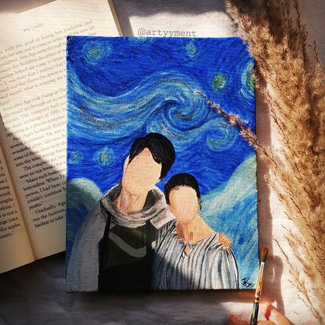 #facelessportrait #starrynight #acrylicpaint #painting #refrence #inspo #artist #trending #blueaesthetic #aesthetic Faceless Portrait Painting Acrylic, Starry Night Couple, Starry Night Portrait, Faceless Portrait Painting, Canvas Painting Aesthetic, Portrait Painting Acrylic, Blue Portrait, Night Portrait, Faceless Portrait